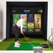 Person using a golf simulator with interactive screen displaying options